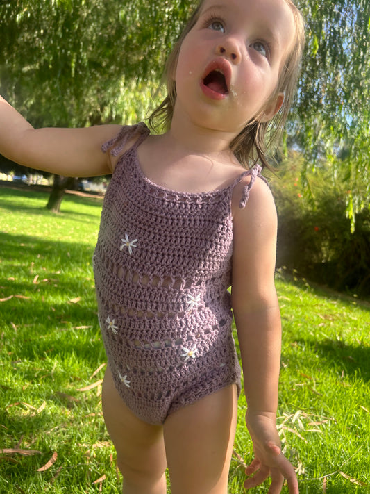 Purple daisy romper